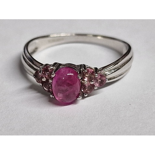 94 - 9ct White Gold Set with Pink Stones, (Approx. 2.4g, Size: N)