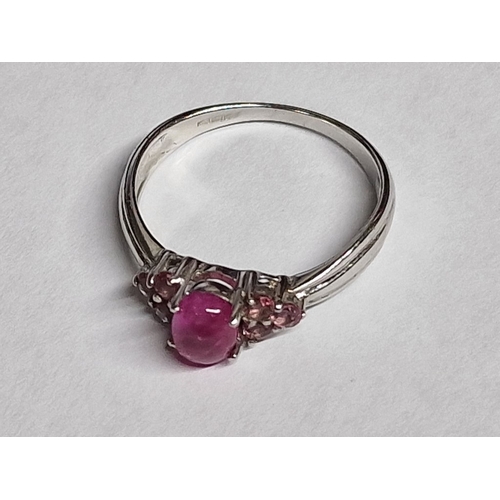 94 - 9ct White Gold Set with Pink Stones, (Approx. 2.4g, Size: N)