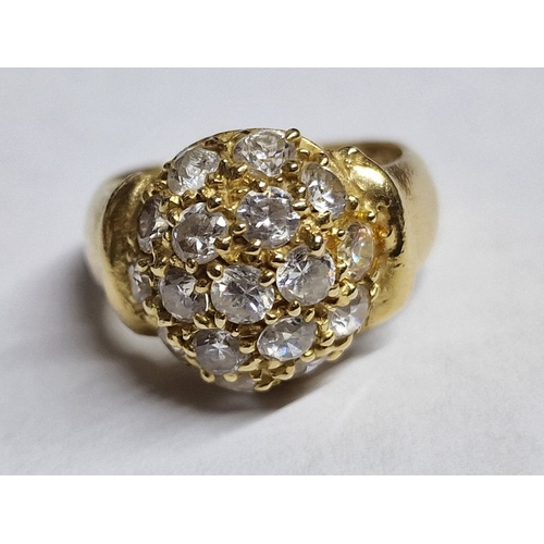 97 - 14ct Gold Ring Set with Cluster of Clear Stones, (Approx. J/ K, 4.2g)