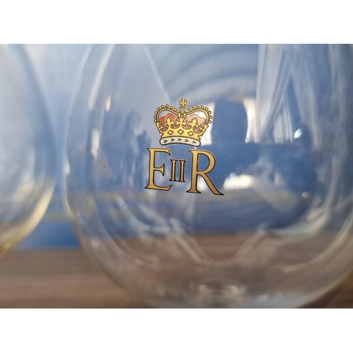 827 - 2 x Large Brandy Glasses Engraved 'ERII', (Approx. H: 16cm each), (2)