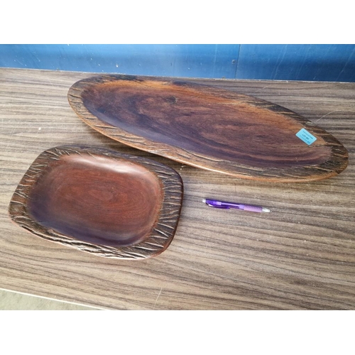 828 - 2 x Vintage Solid Wood Platters Made from South African Railway Sleepers, with Stamps Under, (Approx... 