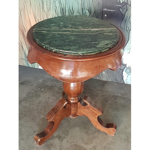 71 - Vintage Victorian Style Occasional Round Marble Top Table on Carved Solid Wood Tripod Base (Ø: 53cm ... 