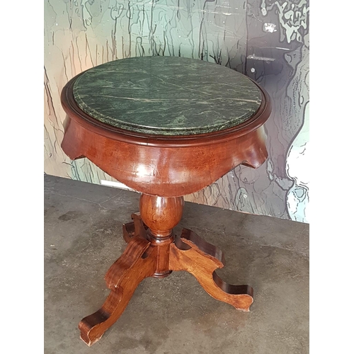 72 - Vintage Victorian Style Occasional Round Marble Top Table on Carved Solid Wood Tripod Base (Ø:53cm x... 