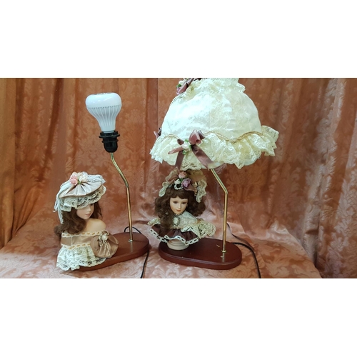 73 - 2 x Vintage Victorian Style Porcelain in Doll Lamp *Basic Test and Working*