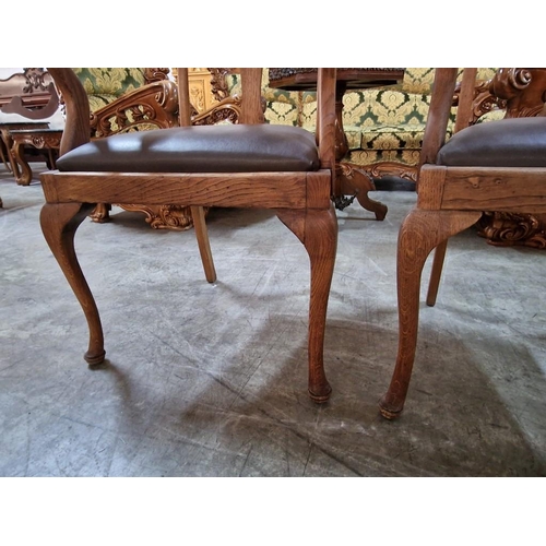 69 - Pair of Antique Queen Anne Style Carved Dining Chairs with Padded Material Seats, (2)