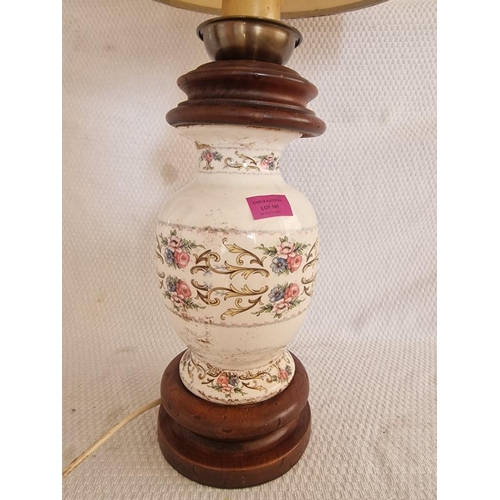 819 - Vintage Porcelain Table / Side Lamp with Floral Decoration and Turned Wood Base and Above, Together ... 