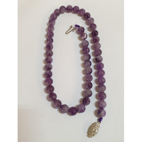 223 - Stylish Small Round Violet Beads Necklace with Natural Stone (L:41cm)