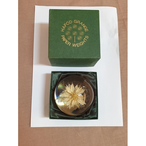 92 - Rare Vintage Hafod Grange Welsh Lucite and Floral Large Paperweight (Resin, 2002) in Original Box