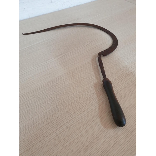 93 - Antique Hand Sickle Cast Iron with Wooden Handle