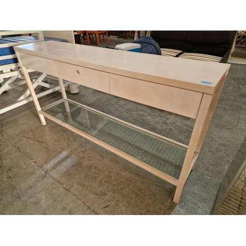 829 - Long Light Wood Colour Console / Hall / Sofa Table with 3-Drawers and Lower Glass Shelf, (Approx. 15... 