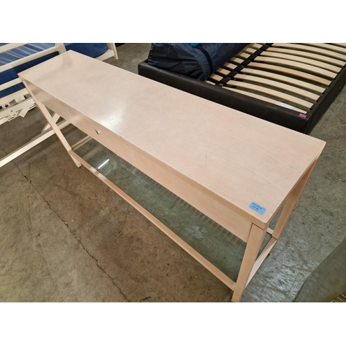 829 - Long Light Wood Colour Console / Hall / Sofa Table with 3-Drawers and Lower Glass Shelf, (Approx. 15... 