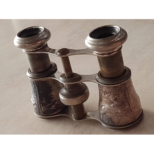 105 - Circa 1940's Opera Glasses Field Binoculars White Metal, Hunting Motif