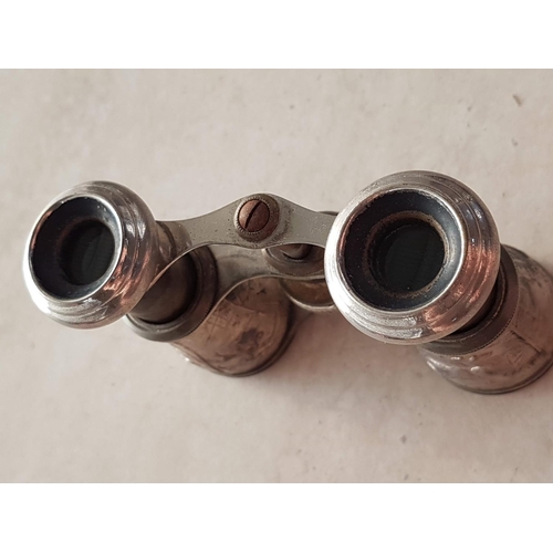 105 - Circa 1940's Opera Glasses Field Binoculars White Metal, Hunting Motif