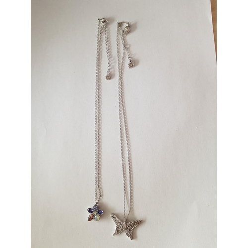 111 - Swarovski Crystal Pendant on Chains (Butterfly, L:45cm and Daisy, L:43cm)