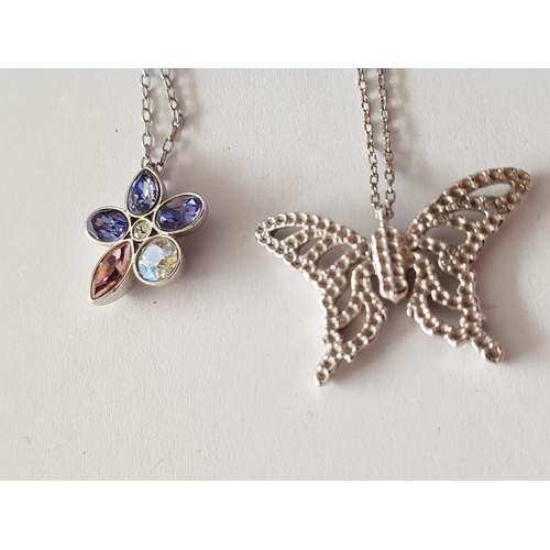 111 - Swarovski Crystal Pendant on Chains (Butterfly, L:45cm and Daisy, L:43cm)