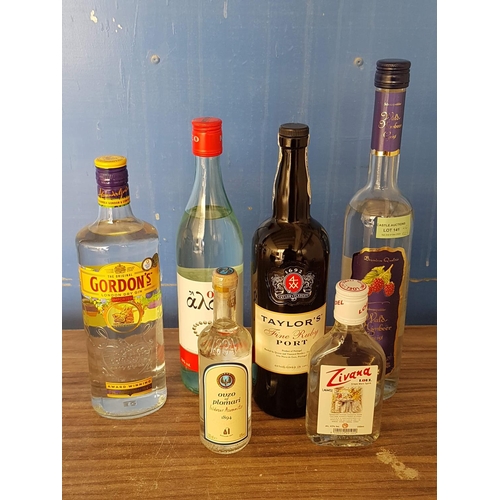 141 - Collection of Different Alcohol; Gin, Port, Ouzo, Zivania, German SPprit (6pcs)