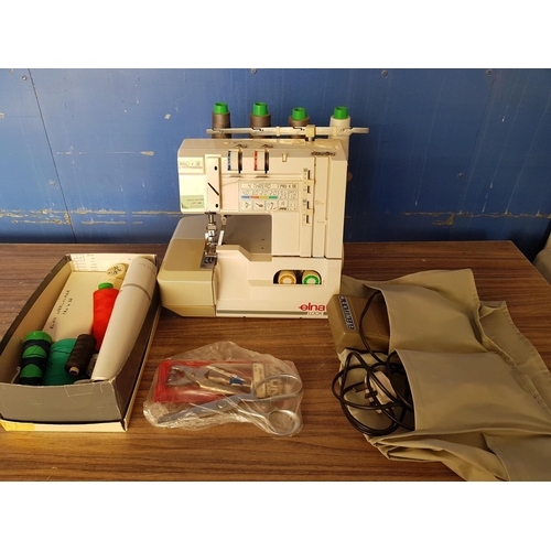 145 - Elna Lock Pro4 De Electronic Overlock Sewing Machine (Un-Tested) with Quantity of Colourful Sewing T... 