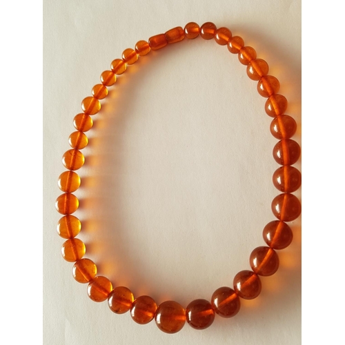 156 - Rare Money Amber Necklace with Round Beads Polished Individually (L:45cm)