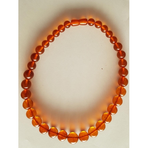 156 - Rare Money Amber Necklace with Round Beads Polished Individually (L:45cm)