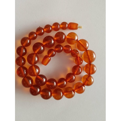 156 - Rare Money Amber Necklace with Round Beads Polished Individually (L:45cm)