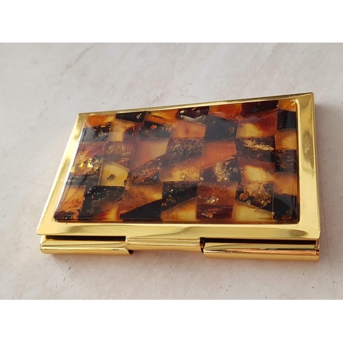 159 - Posh Card Holder in Gold Tone Decorated with Amber (6 x 9cm)