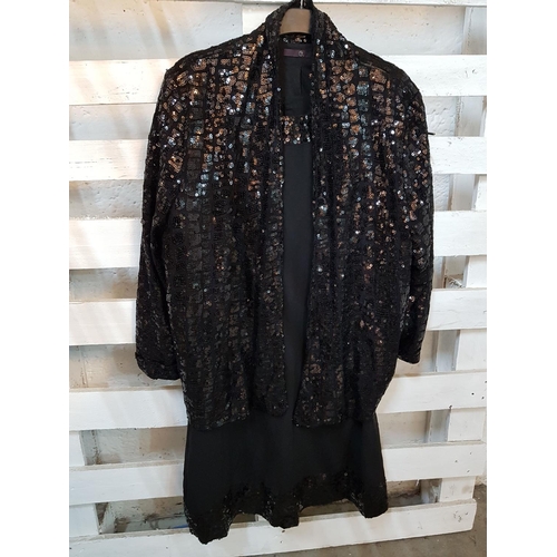 214 - Stylish Classic Black Dress with Sequin Details and Matching Sparkle Black Sequins Open Front Blazer... 