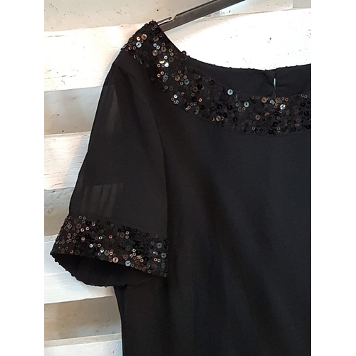 214 - Stylish Classic Black Dress with Sequin Details and Matching Sparkle Black Sequins Open Front Blazer... 