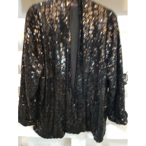 214 - Stylish Classic Black Dress with Sequin Details and Matching Sparkle Black Sequins Open Front Blazer... 