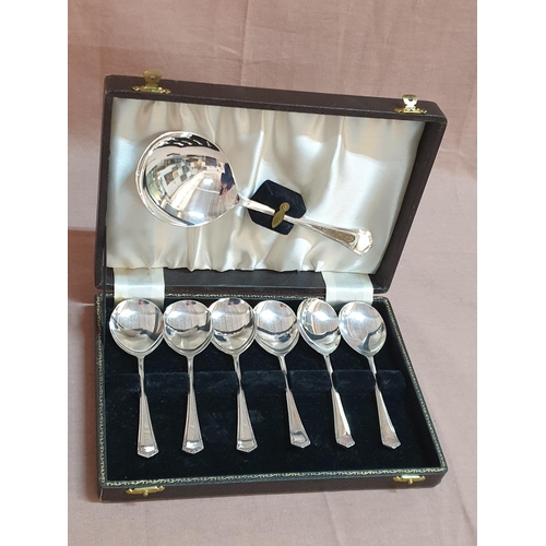 154 - Retro Dessert Cutlery in Original Display Box (EPNS, Made in England, 1 x Serving Spoon and 6 x Spoo... 