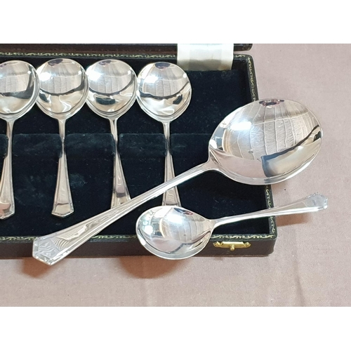 154 - Retro Dessert Cutlery in Original Display Box (EPNS, Made in England, 1 x Serving Spoon and 6 x Spoo... 