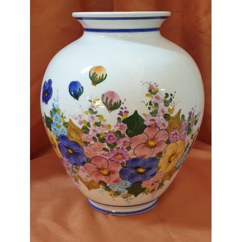 224 - Large Ceramic Hand Made, Hand Painted Floral Vase, Made in Cyprus (H:28.5cm)