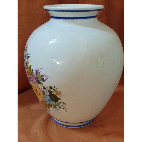 224 - Large Ceramic Hand Made, Hand Painted Floral Vase, Made in Cyprus (H:28.5cm)