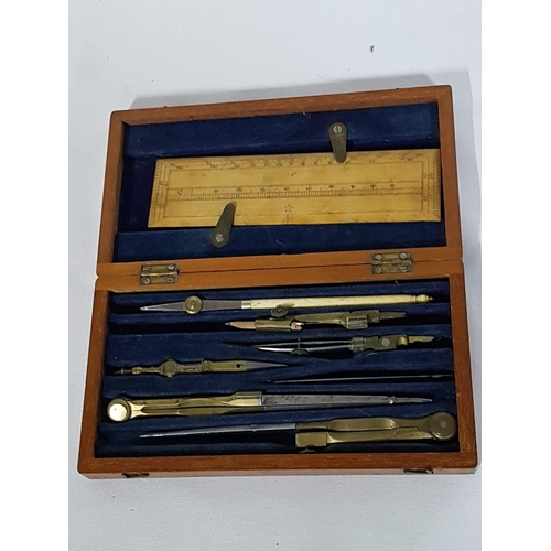 106 - Antique Drawing Drafting Instruments Set (Ruling Dotting Pen Compass, Divider) in Original Wooden Bo... 