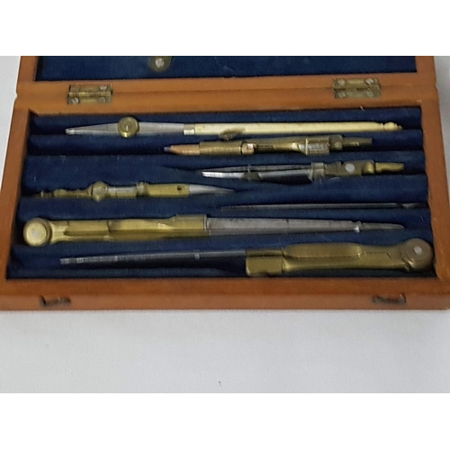 106 - Antique Drawing Drafting Instruments Set (Ruling Dotting Pen Compass, Divider) in Original Wooden Bo... 