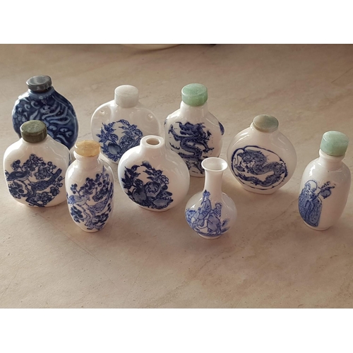 109 - Large Collection of Blue and White Porcelain Snuff Bottles (Perfume Bottles) and Mini Vase, Circa 20... 