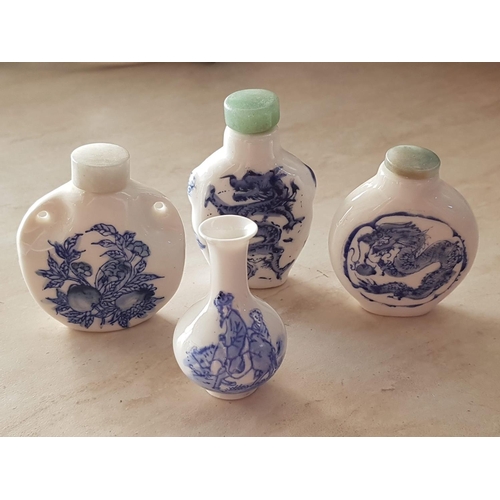 109 - Large Collection of Blue and White Porcelain Snuff Bottles (Perfume Bottles) and Mini Vase, Circa 20... 