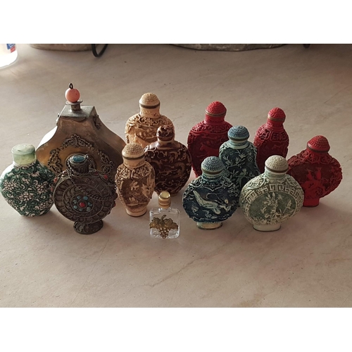 158 - Large Collection of Assorted Oriental Snuff Bottles (Perfume Bottles) in Various Shapes, Style, Size... 