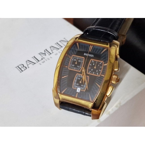 200 - Pierre Balmain Arcade Chronograph Wrist Watch, Gold Plated (Model: 5749) with New Black Leather Stra... 