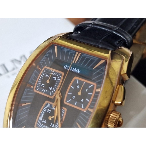 200 - Pierre Balmain Arcade Chronograph Wrist Watch, Gold Plated (Model: 5749) with New Black Leather Stra... 