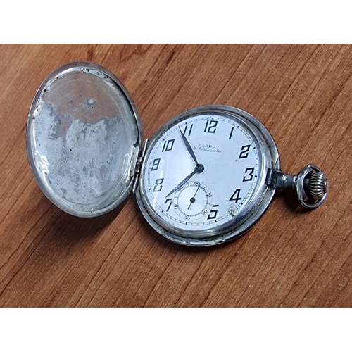 201 - Antique Globo Mi-Chronometre Silver Plated Pocket Watch, Manual Wind * Running When Lotted * with De... 