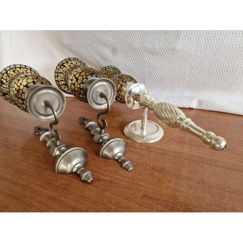 204 - Pair of Vintage Style White Metal Wall Mounted Candle Stick Holders with Amber Colour Crackle Glaze ... 