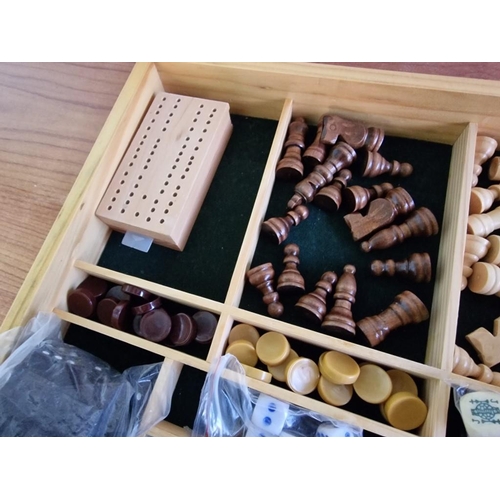 30 - Wooden Multi-Game Set; Backgammon, Chess, Checkers, Cribbage, Dominoes, (Approx. 29 x 29 x 7.5cm)