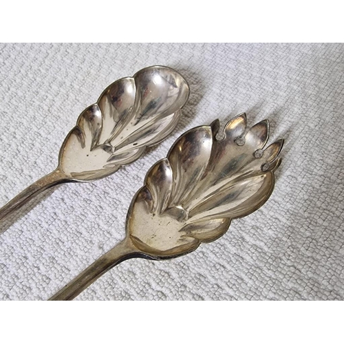 42 - Antique 'Daniel & Arter' Silver Plated Salad Servers with Oak Wooden Handles, Made in England, (2)