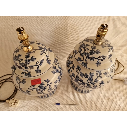 129 - Pair of Decorative Porcelain 'India Jane' Table Lamps; Ancient Chinese Pottery Style with Blue Colou... 