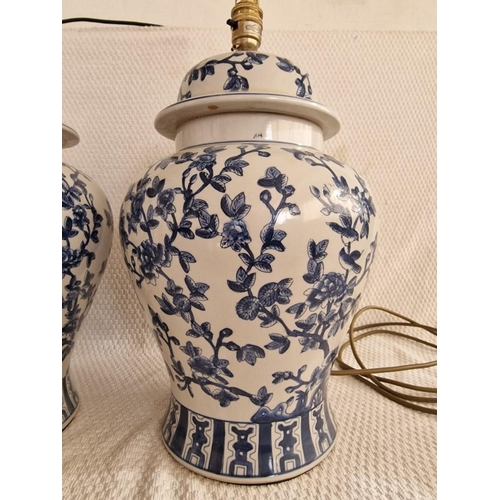 129 - Pair of Decorative Porcelain 'India Jane' Table Lamps; Ancient Chinese Pottery Style with Blue Colou... 