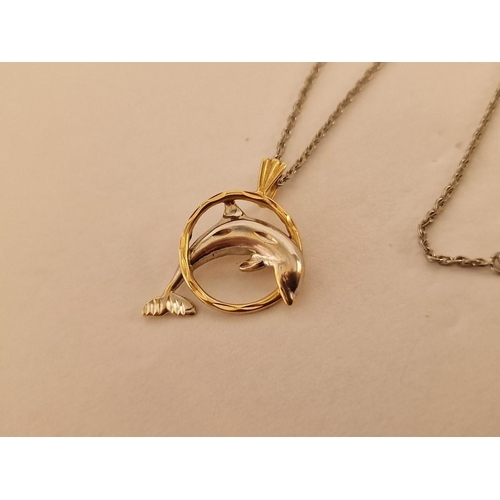 149 - Two Tone 14ct Gold Dolphin Pendant Set on White 9ct Gold Necklace Chain, (Approx. Chain L: 54cm, 4.1... 