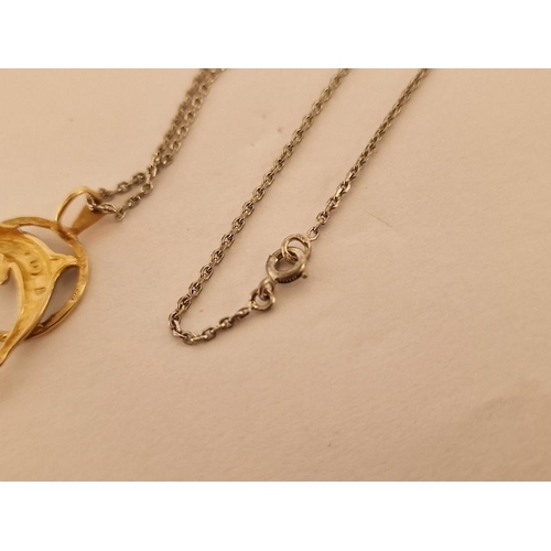 149 - Two Tone 14ct Gold Dolphin Pendant Set on White 9ct Gold Necklace Chain, (Approx. Chain L: 54cm, 4.1... 