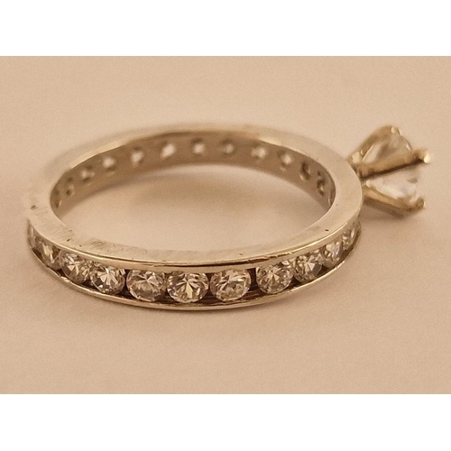 153 - Sterling Silver Solitaire and Eternity Ring with Clear Stones, (Approx. Size Q, Weight 3g)