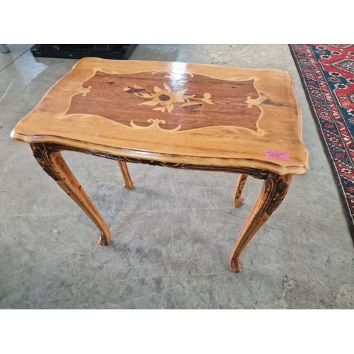 391 - Classical Style Side Table with Decorative Inlaid Top and Cabriole Legs, (Approx. 56 x 34 x 56cm)