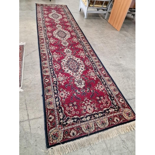 394 - Long Persian Style Hand Woven Runner / Corridor Carpet with Traditional Colours and Geometric Patter... 